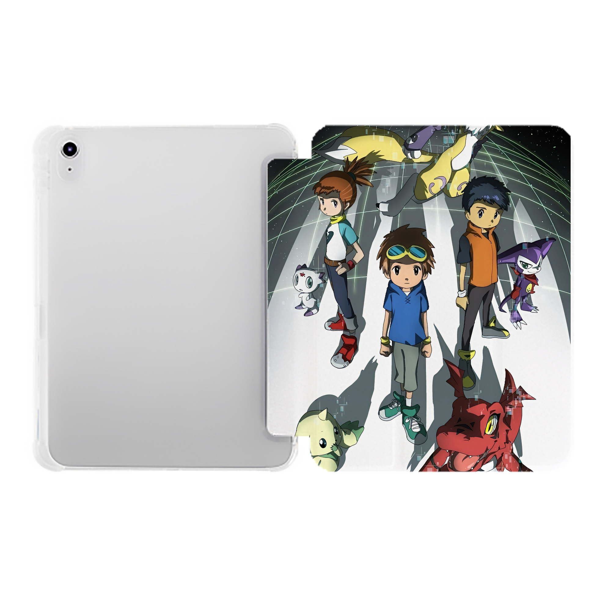 （画像用） Digimon デジタルモンスター/デジモン IPad ケース ペン収納付き 三つ折りスタンド PUレザー×シリコン 対応機種9.5/10.5/10.9インチ